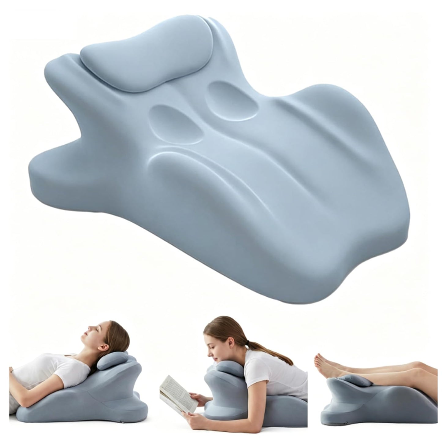 RSN Ergonomic Foam Wedge Pillow, 27° Angled Support for Neck and Waist, Multi-Position Support Pillow (Blue)