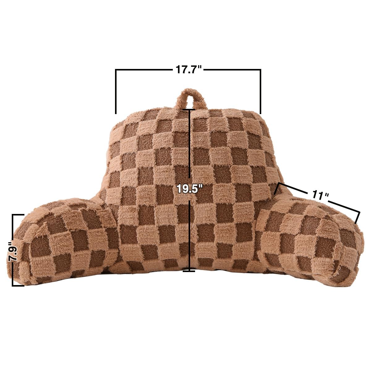Holawakaka Checkered Reading Pillow for Bed and Sofa Couch Sitting Up, Backrest Pillows with Arms for Kids Teens Adults, Back Support Cushion for Lounging, Watching TV, Working on Laptop Khaki