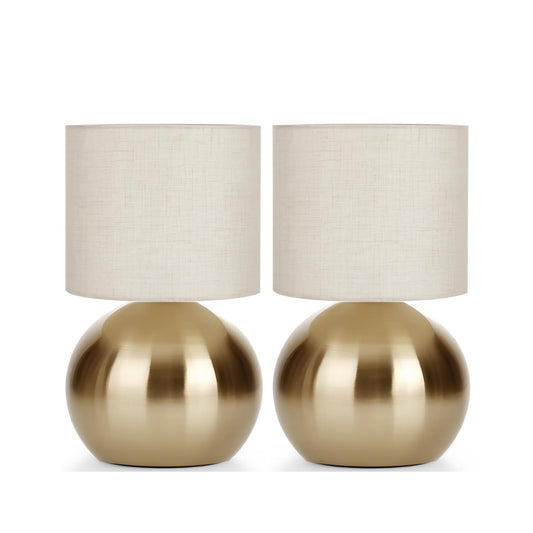 LHYueTong Modern Small Table Lamp Set of 2, Minimalist Nightstand Bedside Lamps with One-Button Inline Switch, H 10.4 Inch Desk Light for Bedroom, Living Room,Including Light Bulb（Golden）