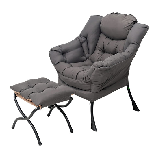 YOTATING Lazy Chair with Ottoman, Lounge Accent Arm Chair with Armrests, Side Pocket and Footrest, Leisure Upholstered Sofa Reading Chair with Footstool for Living Room Bedroom, Dark Grey