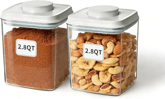 EQI Airtight Food Storage Containers Set with One-Touch Lid, 2-Pack (2.8 QT / 2.65 L) Stackable PET, Best for Cereal, Flour, Rice & Baking Organizers.