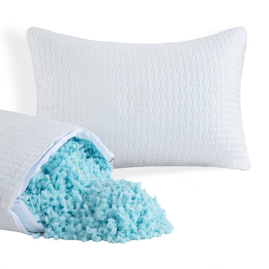 HOMBYS 2 Pcs Extra Firm Bed Pillows for Sleeping, Shredded Memory Foam Pillows Queen Size, for Side, Back, Stomach Sleepers, 40% Viscose Derived from Bamboo Cooling Cover