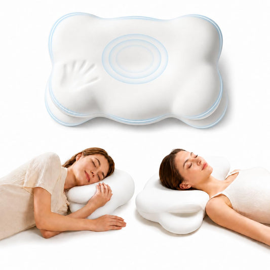 EOGBM Cloud Pillow, Ergonomic Memory Foam Pillow for Side, Back & Stomach Sleepers, Pressure Relief Neck Support Pillow for Head, Neck & Shoulder Comfort, Cooling Breathable Cover (White)