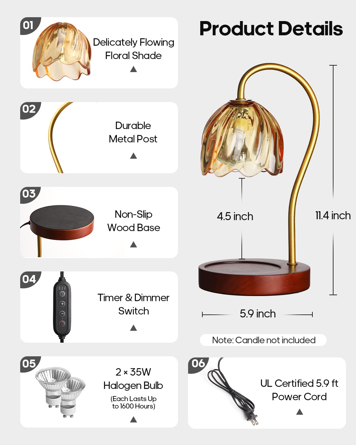 GOODEA Candle Warmer Lamp with Timer Dimmable, Christmas Birthday Gifts for Women Mom, House Warming Gifts New Home Decor, Wax Melt Warmer for Jar Candles with 2 Bulbs