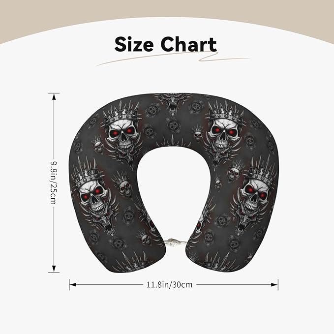 Breathable Neck Pillow for Sleeping Rest Nap King Cool Skull Dragon Tattoo Art, Airplanes/Car/Home Memory Foam Travel Cushion with Polyester Cover Washable for Women Men