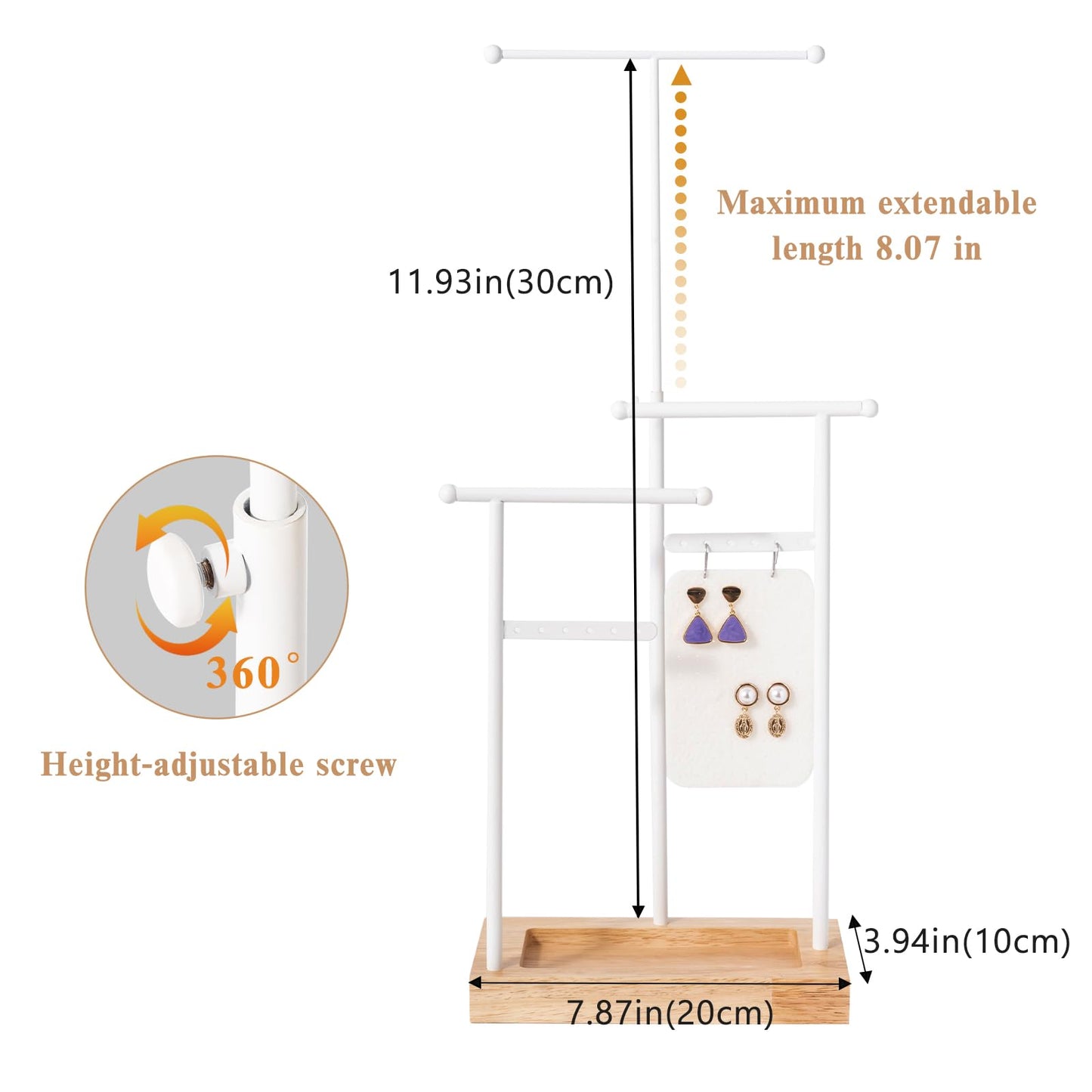 ProCase Jewelry Organizer Stand Necklace Holder Bundle with 3 Tier Height Adjustable Necklace Holder