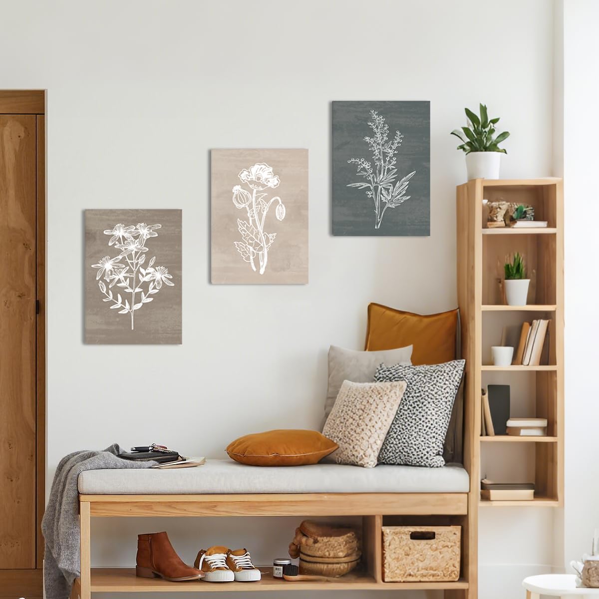BINCUE Neutral Botanical Plant Canvas 6 Pieces Wall Art Rustic Wall Decor Farmhouse Wall Paintings Botanical Prints Simple Plants Wall Pictures Minimalist Flower Decor for Living Room Bedroom Bathroom Office Dining Room 12"x 16"