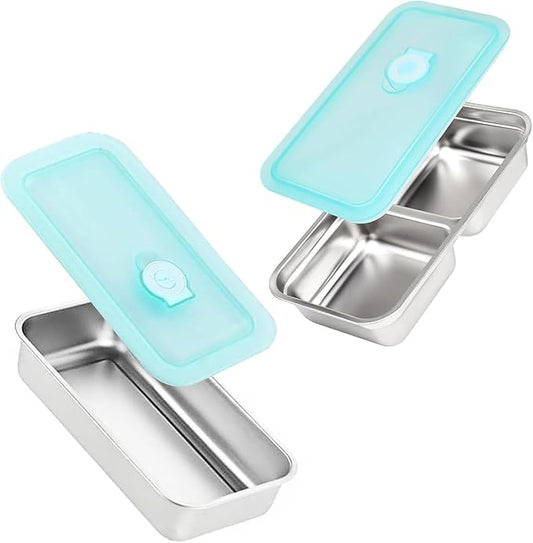 Ehigta 2 Pack Stainless Steel Snack Containers, Grab and Go Reusable Food Storage Containers with Lids for Lunch, Picnic, Outdoors & Fitness.
