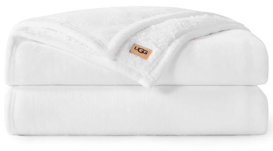 UGG Nita Full/Queen Blanket, Cozy Soft Queen Bedding, Plush Fleece Blanket for Bed, Extra Large Throw for Couch, Luxury Bedroom Decor, 90-inch x 90-inch, White Snow