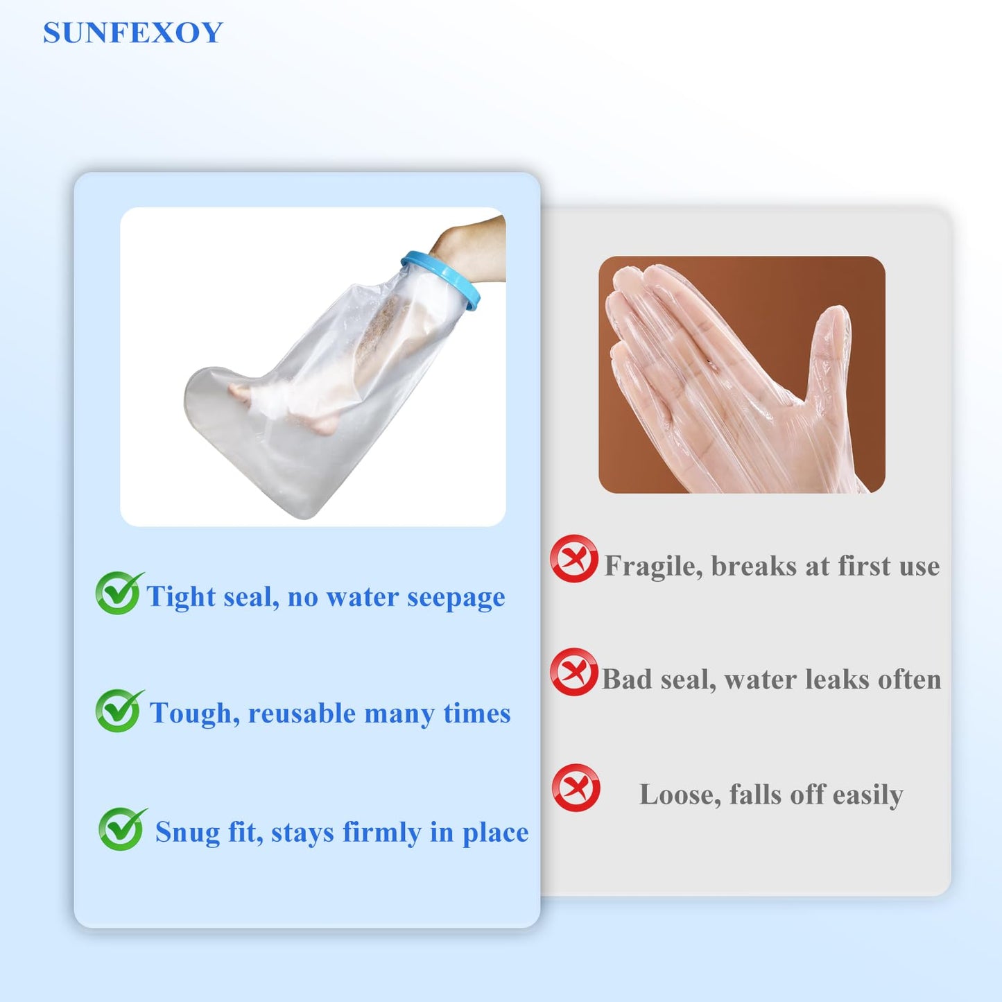 SUNFEXOY Adult Lower Leg Waterproof Protection Cover Suitable for showering while recovering from leg fractures,bandaging,or post-operative care,a breathable and reusable adult waterproof mold cover, accompanied by a drying clamp