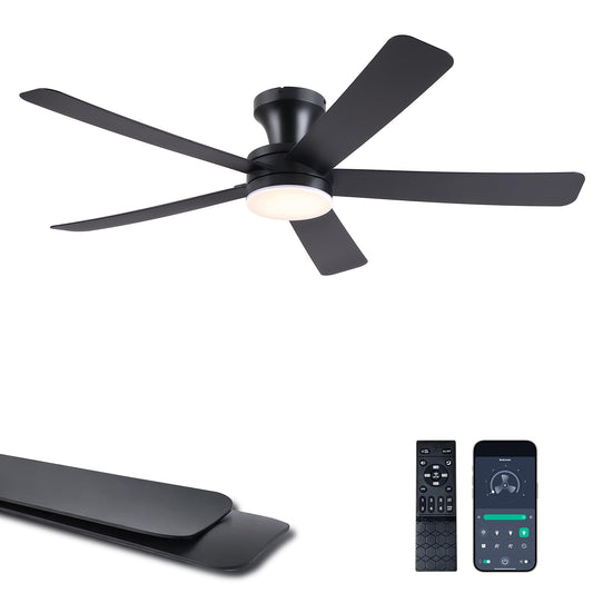 Ayaoty 46" Ceiling Fans with Lights and Remote - Black Flush Mount Ceiling Fan Light with ABS Blades and 3CCT Dimmable, Reversible, Low Profile Fan Light for Indoor Modern Bedroom, Kitchen