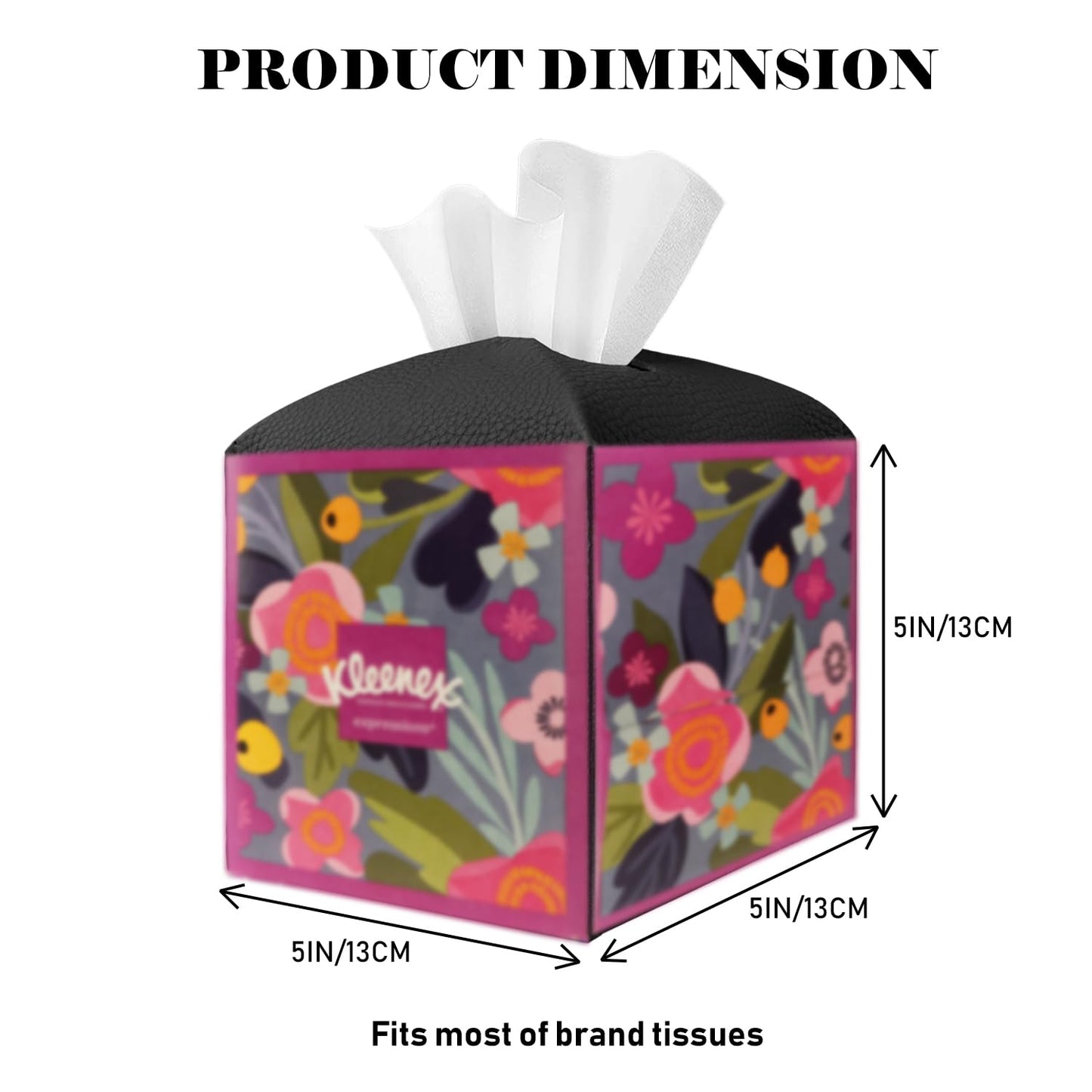 PARIERIS Tissue Box Cover Holder Square Tissue Cube Cover PU Leather Tissue Organizer with Bottom Belt for Bathroom, Tabletop, Car, Night Stands, Office, Home, Kitchen (2, Black)
