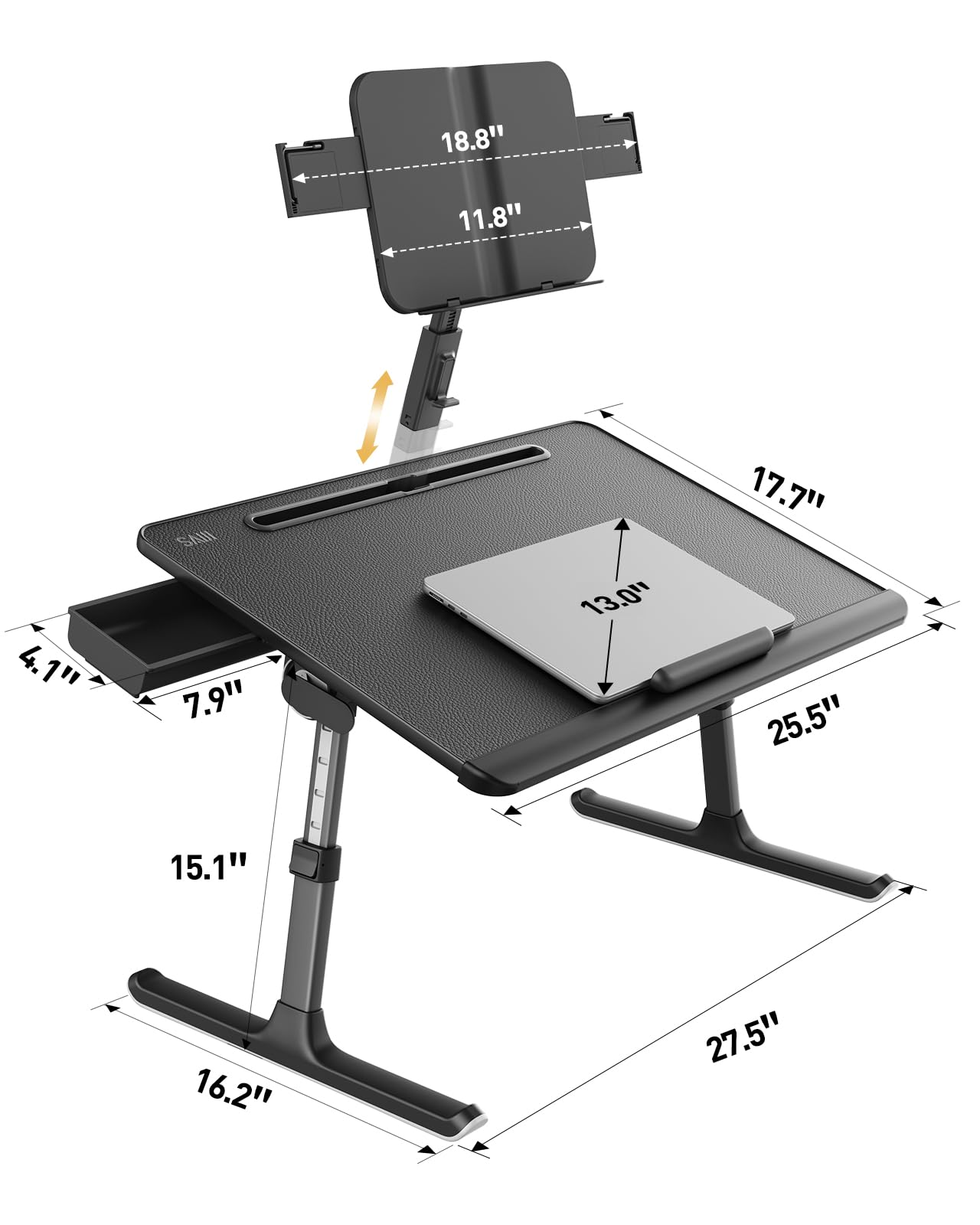 SAIJI Laptop Desk for Bed [Premium XXL Extra Large] with Upgraded Height Angle Adjustable Book Stand,Multi-Purpose Lapdesk Bed Tray Desk for Working Writing Reading Drawing (Black)