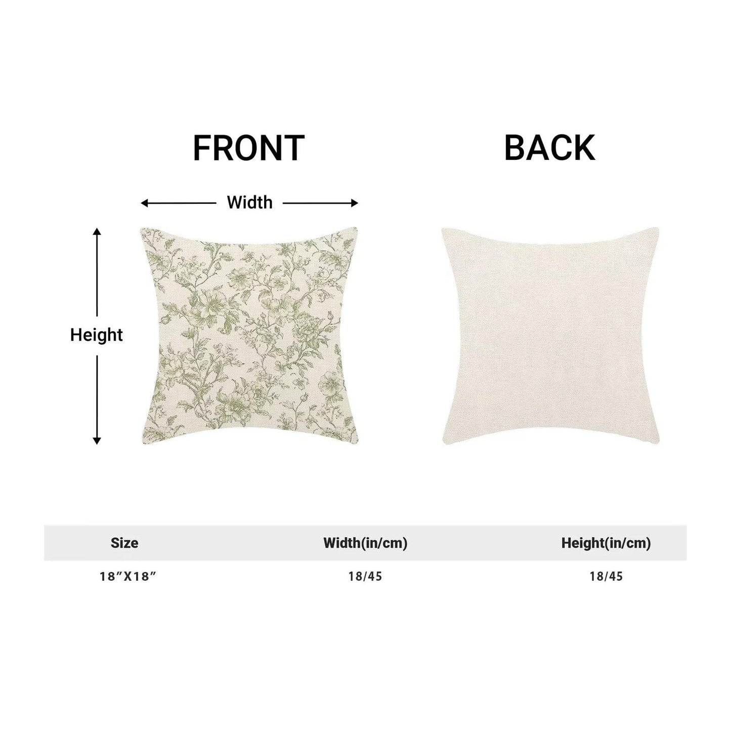Chinoiserie Sage Green Floral Pillow Covers 18x18 Inch Set of 2, Neutral Seasonal Print Outdoor Decorative Spring Flower Throw Pillows Rustic Flower Couch Cushion Case for Chair Sofa Bedroom