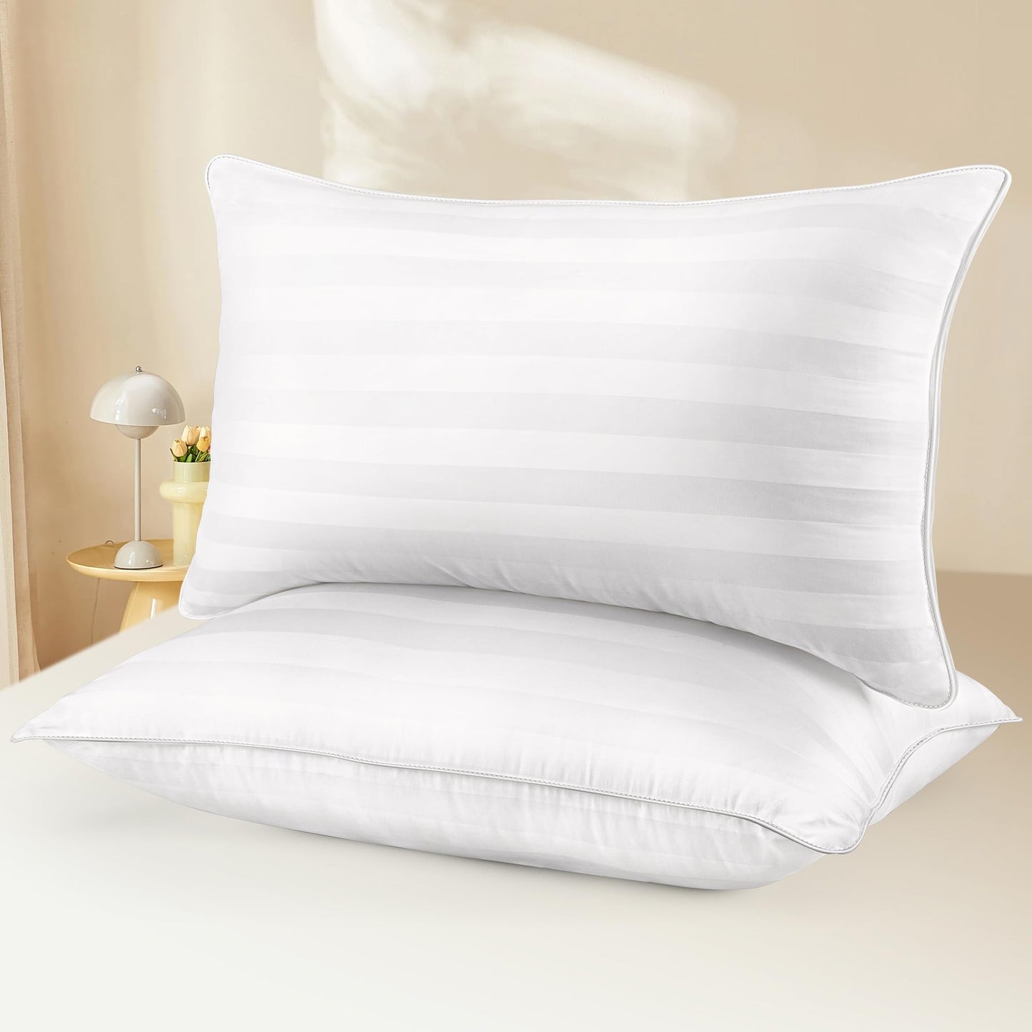 HEYCUZI King Size Bed Pillows Set of 2 - Breathable Premium Down Alternative Pillows for Side, Back, and Stomach Sleepers Hotel Quality Fluffy Soft Cooling Microfiber Fill Skin-Friendly