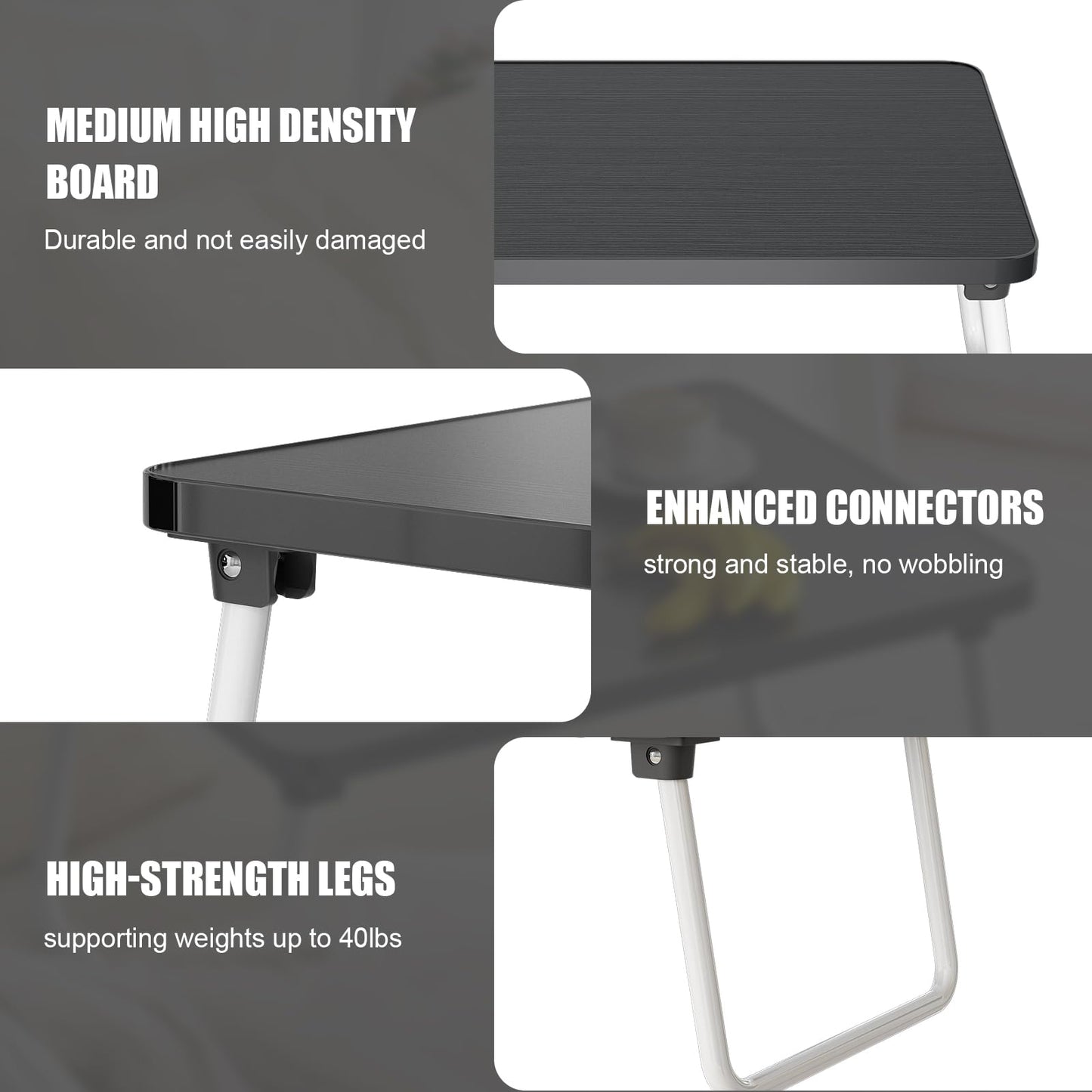 Foldable Lap Desks Laptop Tray for Bed or Couch,Portable Breakfast Serving Tray with Folding Legs,Lightweight Mini Table, Laptop Stand for Working, Reading and Writing,Black