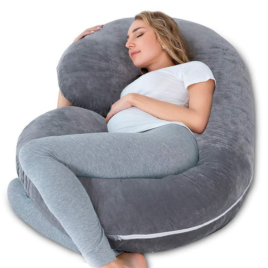 INSEN Pregnancy Pillow for Sleeping, Maternity Pillow with Jersey Cotton Cover,C Shaped Body Pillow for Pregnant (Gray)