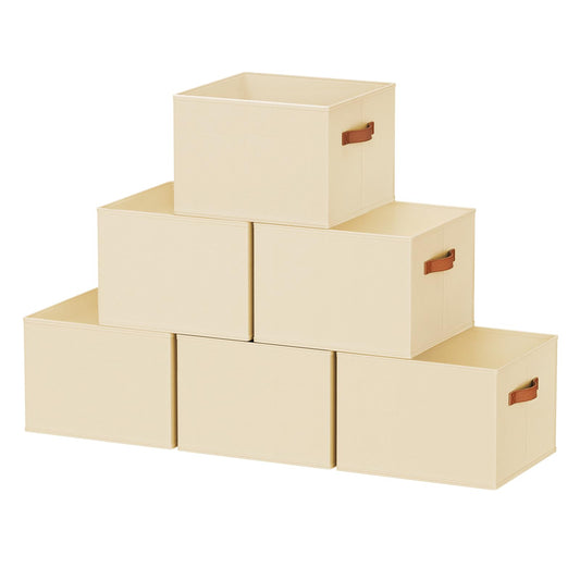 6 Pack Large Closet Storage Baskets Bins for Shelves, Collapsible Fabric Closet Organizers and Storage with Polyester Handles, Decorative Baskets for Organizing Clothes, Towels, Linen Closet 14"x10"