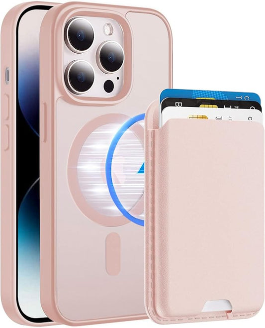 Ntwinro Magnetic for iPhone 14 Pro Max Case (Compatible with MagSafe) with Detachable Wallet & Card Holder for 3 Cards [RFID Blocking] Military Grade Protective Slim Phone Cover, Pink
