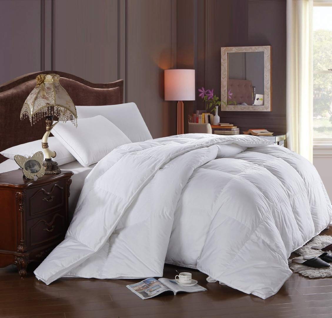 Royal Hotel Bedding 300 Thread Count Queen Size Down-Alternative Comforter, Overfilled Comforter, Duvet Insert 100% Cotton Shell - 100% Down-Alternative Fill, 750FP - 70OZ - White Solid, Queen