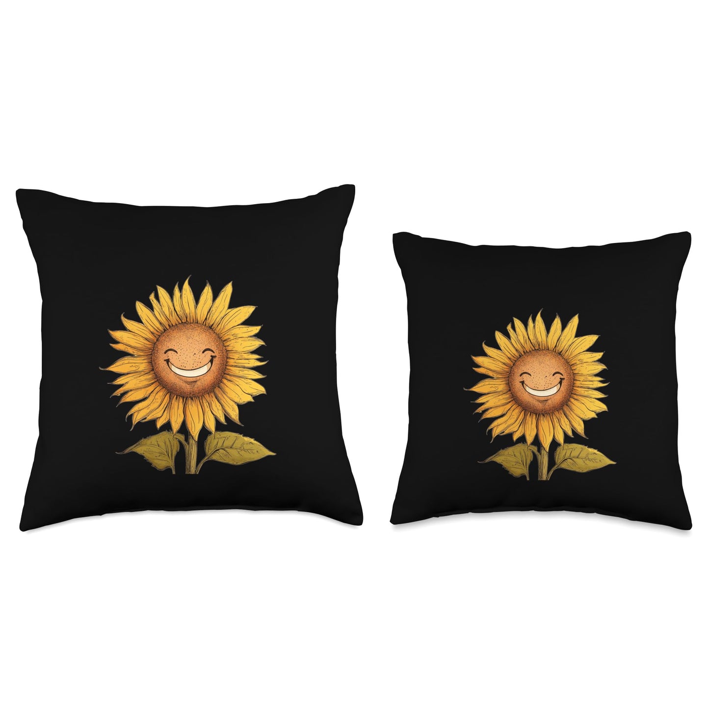 Happy Smiling Sunflower Throw Pillow