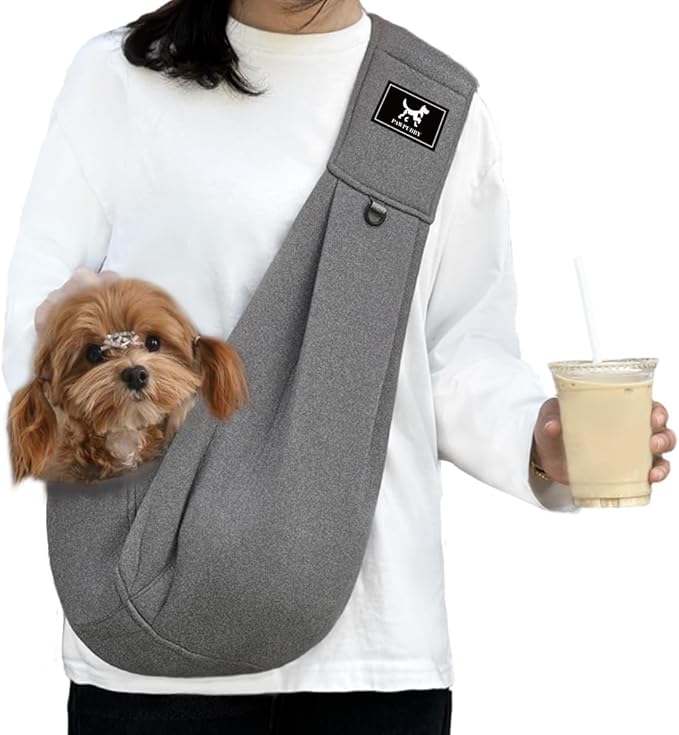 PAWPUBBY Dog & Cat Carrier Sling, Puppy Carrier Bag (8-15 lbs) - Adjustable Padded Shoulder, Hands-Free, Double Safety Buckles, Outdoor Travel, Dark Gray, L