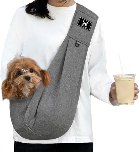 PAWPUBBY Dog & Cat Carrier Sling, Puppy Carrier Bag (3-10 lbs) - Adjustable Padded Shoulder, Hands-Free, Double Safety Buckles, Outdoor Travel, Dark Gray, M