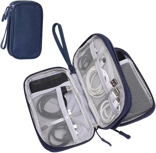 Qeuxv 2026 Travel Cable Organizer Pouch, Electronic Accessories Carry Case, Portable Waterproof Double Layers All-in-One Storage Bag for Cable, Charger, Mobile phone, Headphones (Navy Blue)