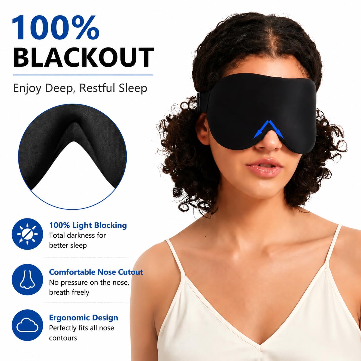 ALASKA BEAR Sleep Mask Memory Foam Contoured Eye Cups for Women and Men, Soft 3D Blackout Eye Mask for Sleeping No Pressure on Eyelids and Eyelashes Protection, Earplugs Set, Black