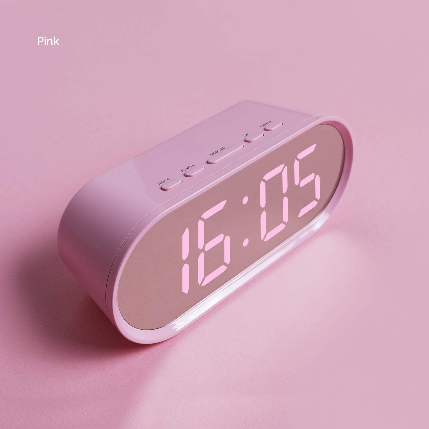 mooas Pop Mirror Digital Alarm Clock, LED Desk Pink Clock with Nightlight, Snooze, Temperature, Battery Operated Small Size Cute Mini Clock for Kids Girls Bedroom Livingroom Office (Pink)