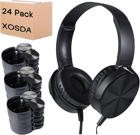Bulk Headphones for Classroom 24 Pack,Wholesale School On Ear Durable Wired Headset for Students,Kids,Children Toddler Teen Boys Girls and Adult(LS450,24 Black)