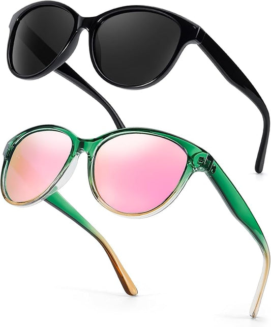 Myiaur Polarized Sunglasses for Women, Trendy Cat Eye Sun Glasses UV400 Protection Classic Retro Shade 2 Pack