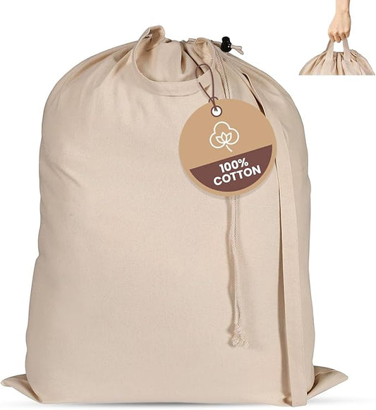 LFH Home Large Premium 1pack Cotton Canvas Laundry Bag with Drawstring and Handles Heavy Duty, Multi-Use, Washable for Home, Travel, College or Storage 18x26 -Natural