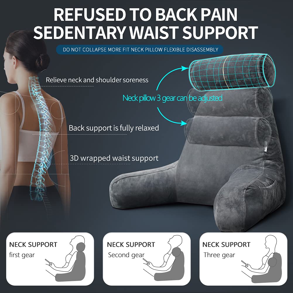 mittaGonG Reading Pillow Neck Support Arm Pockets Adult Bed Back Support