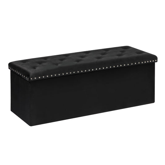 B FSOBEIIALEO Storage Ottoman Bench, Folding Tufted Ottomans with Storage, Extra Large 140L Storage Boxes Footrest Bench for Bedroom, Luxury Velvet Fabric 43 Inches Black
