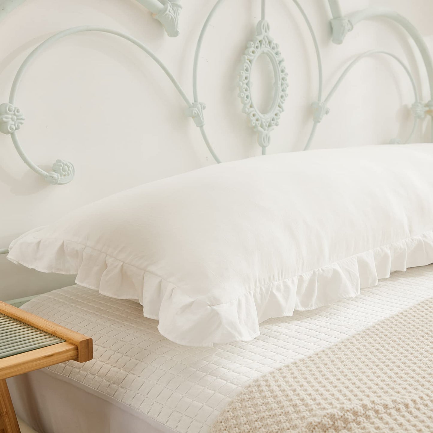 Boho White Body Pillowcase 20x54in - Ruffled Fringe Decor Sham