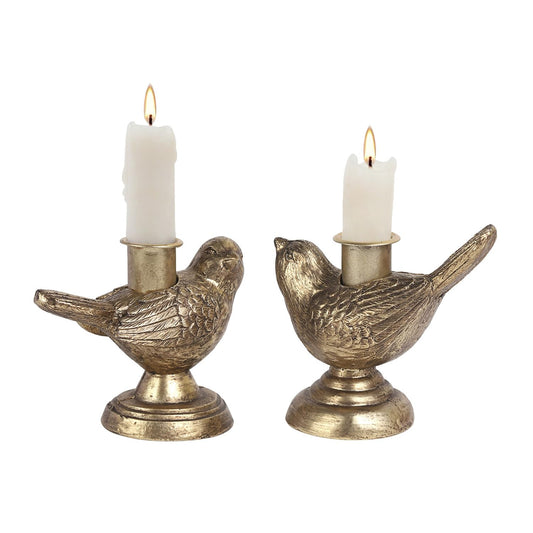 NIKKY HOME Taper Candle Holders Set of 2, Gold Birds Decor, Vintage Candlesticks Pedestal, Centerpieces Decorations for Fireplace Mantle Dining Table