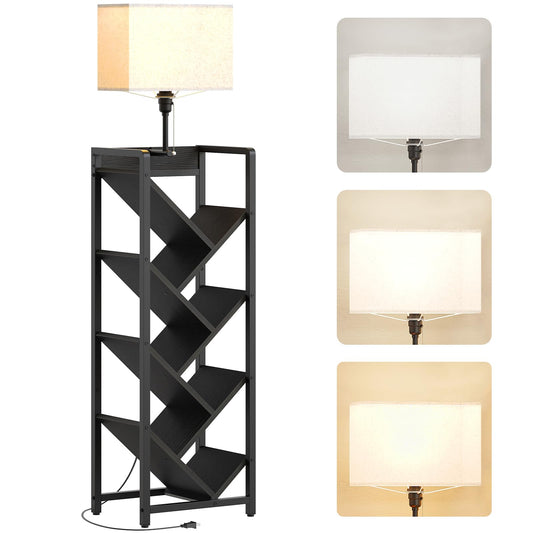 YATINEY Tree Bookshelf with Light, 6-Tier Book Shelf, Wooden Bookcase for Narrow Space, Floor Standing Tall Bookshelf, Modern Corner Display Shelf, Black SJ08DBB