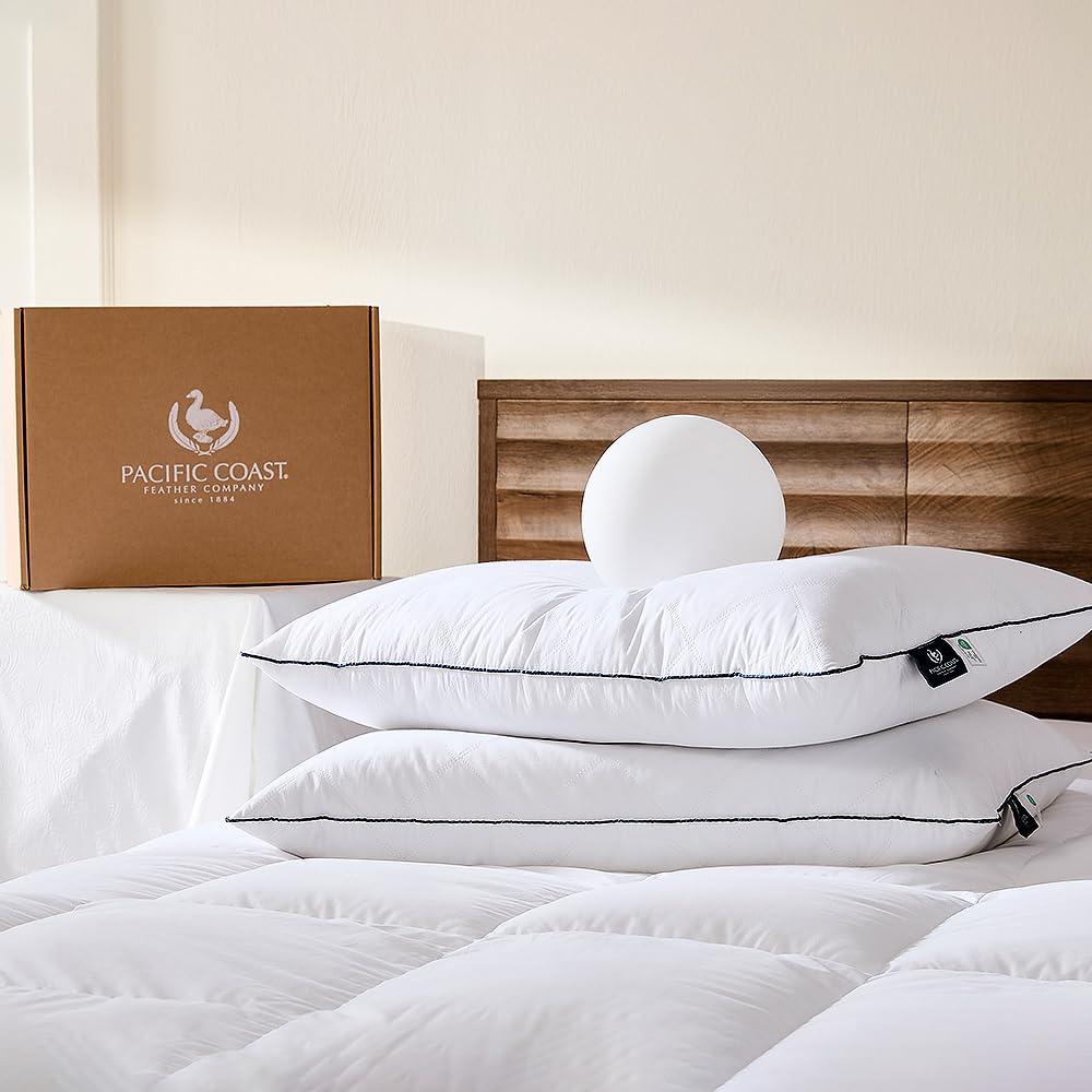 Pacific Coast Premium Goose Feather & Down Bed Pillows King Size 2-Pack, Hotel Quality Collection, Medium Support for Side & Back Sleepers