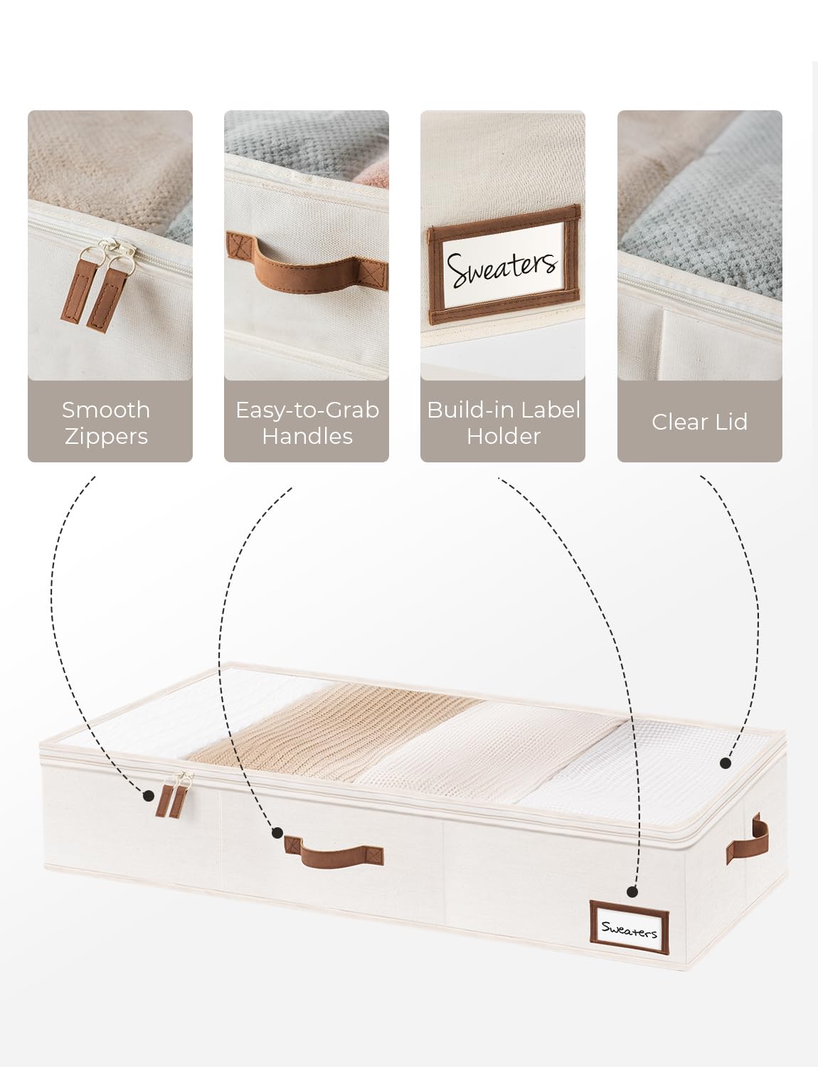 StorageWorks Large Under Bed Storage Containers with Handles and Label Holder, 2 Pack Ultra-thick Fabric Underbed Bins, Closet Organizer for Clothes, Blankets, Sweater