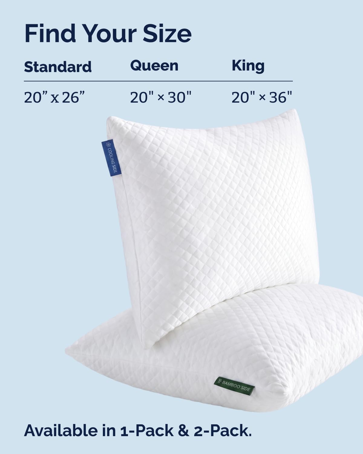 Cooling Pillow Queen Size - 100% Rayon Derived From Bamboo - Double-Sided Cooling Bed Pillow for Hot Sleepers - Adjustable Shredded Memory Foam - Soft or Firm Support for Side, Back & Stomach Sleepers
