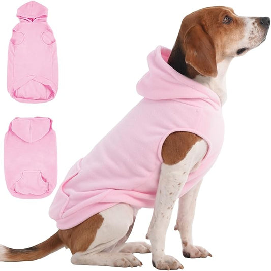 IECOii Dog Hoodie for Medium Dogs, Warm Fleece Dog Hoodies Sweater with Leash Hole and Pocket, Cozy Dogs Cold Weather Coat for Fall Winter Hooded Sweatshirt Vest for French Bulldog, Pink, L
