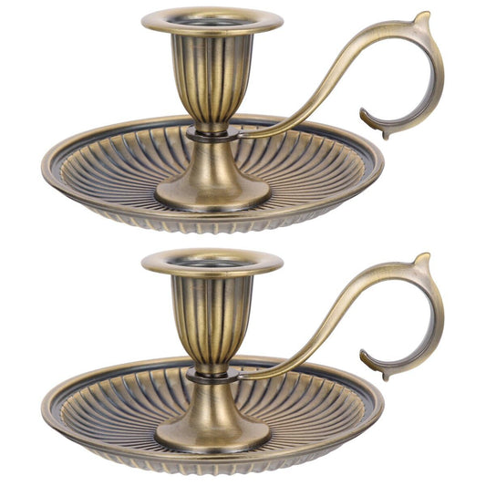BESPORTBLE 2Pcs Vintage Taper Candle Holders with Handle: Set of 2 Retro Candlestick Holders Vintage for Easter Table - Antique Decor for Kitchen and Entryway Decor - Home Décor Accents Sticks