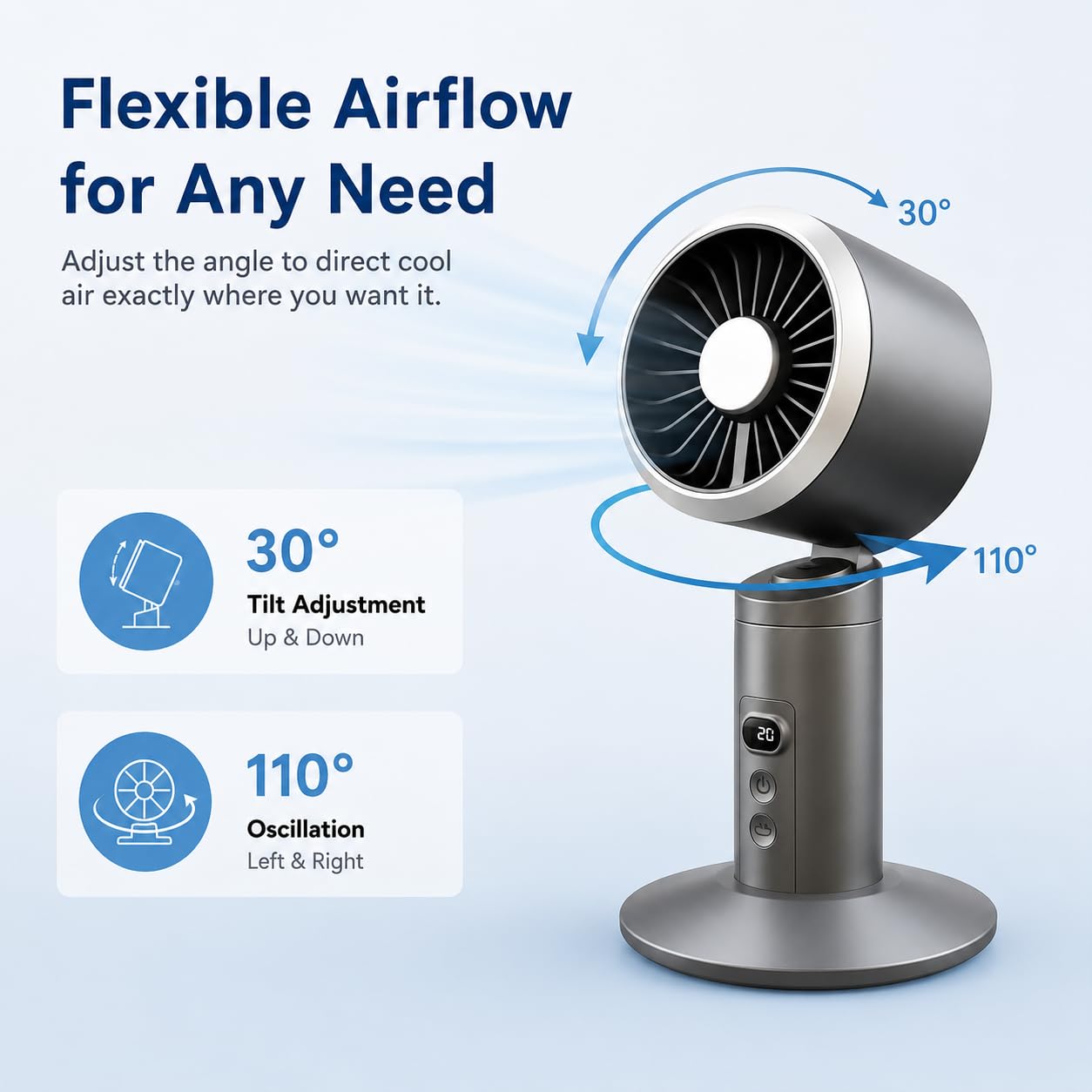 PUWENHAN Rechargeable Oscillating Desk Fan, Cordless Battery Operated Table Fan with Strong Airflow, 5 Speeds, LED Display, 20dB Super Quiet Portable Fan for Bedroom, Office, Nightstand