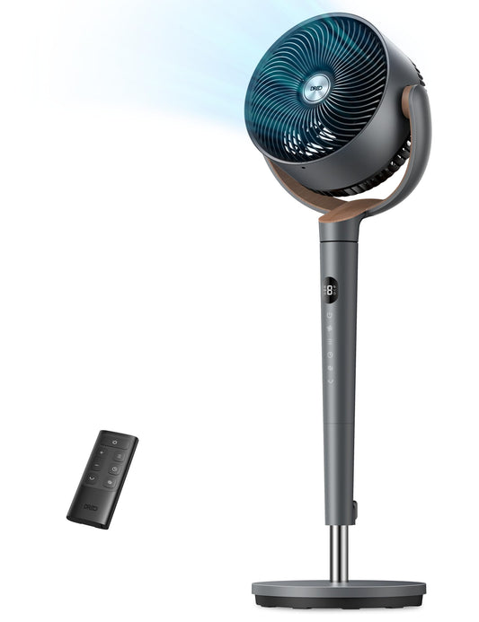 DREO Fan for Bedroom, 120° Oscillating Standing Fans, Quiet Floor Fan with DC Motor, 100ft Pedestal Fans for Room, 9 Speeds, 4 modes, 20dB, 120° Manual Vertical, 37-42" Adjustable Height, 9H Timer