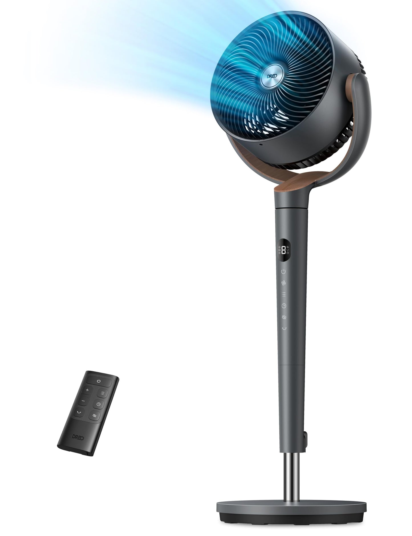 DREO Fan for Bedroom, 120° Oscillating Standing Fans, Quiet Floor Fan with DC Motor, 100ft Pedestal Fans for Room, 9 Speeds, 4 modes, 20dB, 120° Manual Vertical, 37-42" Adjustable Height, 8H Timer