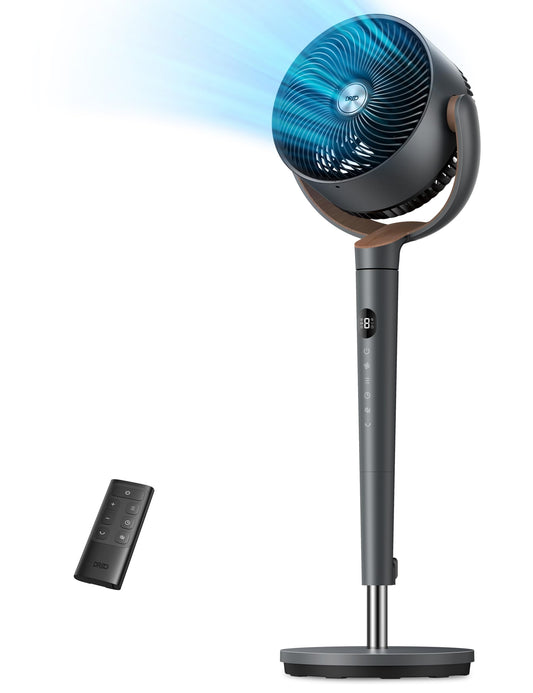 DREO Fan for Bedroom, 120° Oscillating Standing Fans, Quiet Floor Fan with DC Motor, 100ft Pedestal Fans for Room, 9 Speeds, 4 modes, 20dB, 120° Manual Vertical, 37-42" Adjustable Height, 8H Timer