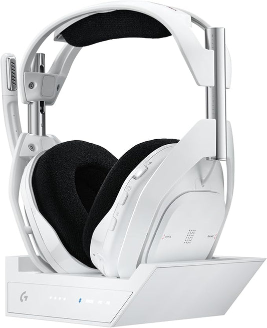 Logitech G Astro A50 X Multi-Platform Wireless Gaming Headset + Base Station for PS5/Xbox/PC: PLAYSYNC Video & Audio Switcher, HDMI 2.1 4K 120Hz VRR, <24bit/48kHz, 24hr Battery, 2.4GHz & BT - White