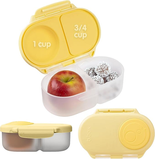 b.box Snack Box - Leakproof Mini Bento Box for Kids & Toddlers, 2 Compartment Snack Containers for Kids, Lunch Containers, Dishwasher Safe, BPA Free, PFAS Free, Ages 4m+, 1 3/4 Cup - Lemon Twist