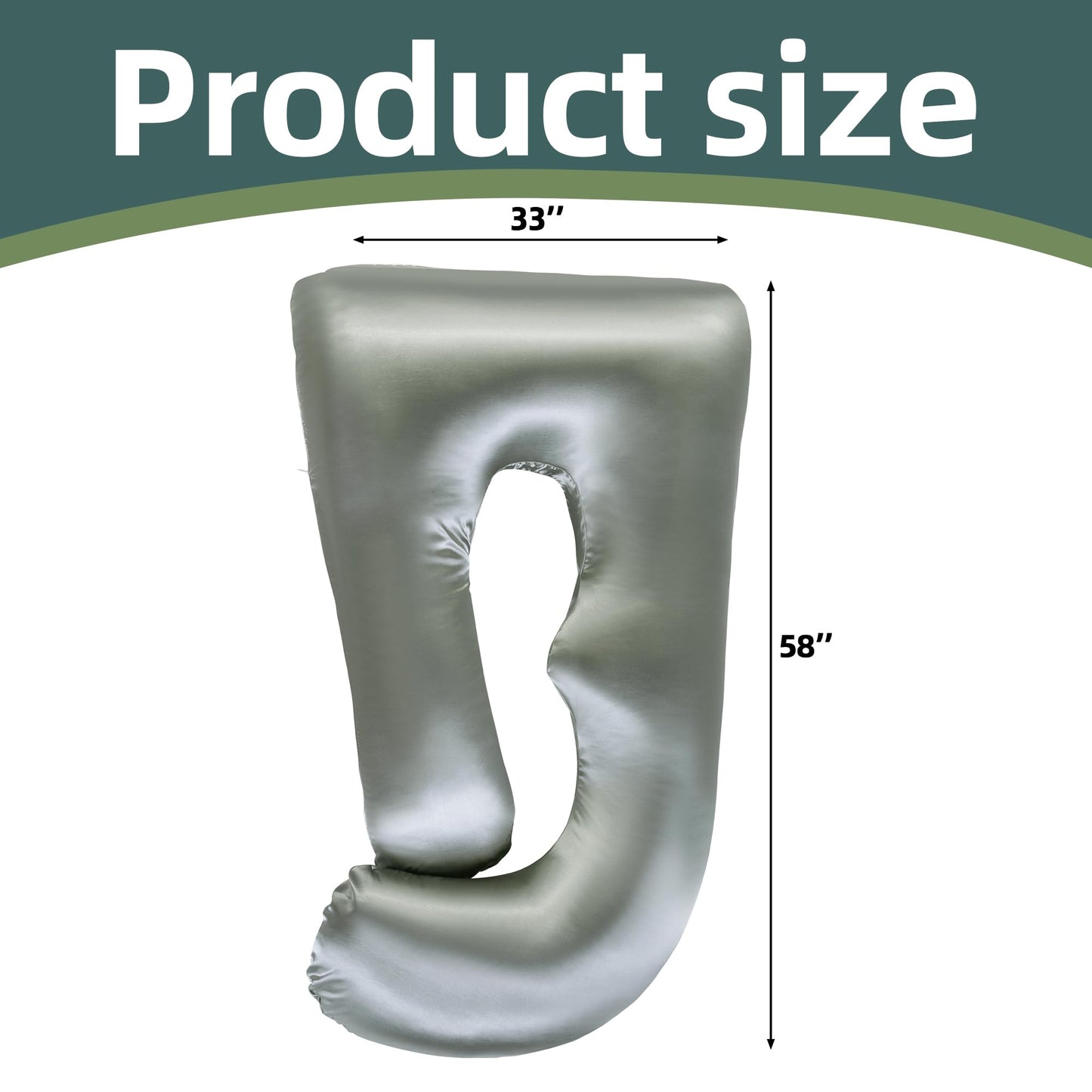 BALAPET Silky Satin Pregnancy Pillow Cover (ONLY Pillowcase), U Shaped Smooth Maternity Pillow Cover with Hidden Zip, Luxurious Soft & Breathable Large Pillow Protector for Side Sleeper,Dark Grey